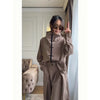 White Stand Collar Long Pant Suits Women Chic Solid Full Sleeves Single Breasted Loose Pants Set Lady Daily Street Outfit