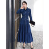 French Heavy-duty shirt collar long-sleeve denim dress for women, spring commute casual elegant waist Vestidos