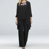 Women's Elegant Pant Sets Formal Office Ladies Oversized Chiffon Lace Suits Straight Pant Cardigan Tops 3 Pieces Sets Woman
