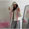 Winter Puffy Warm Women's Padded Coat Detachable Hooded Full Sleeve Zip-up Cropped Cotton Coats Lady Solid Thicken Jacket