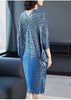 V Collar Pleats Batwing Sleeve Loose Dress For Women Print Clothing Vestido YE853