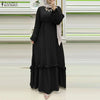 Modest Hijabs Abaya Long Dresses Women Muslim Ramadan O-Neck Pleated Lantern Sleeve Solid Color Ruffles A-Line Robes 3XL