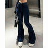 Lady Retro High Waist Flared Jeans Girls Stretch Thin Slim Fit Denim Pants Women Korean Leisure Solid Trousers