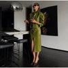 Chic Stand Collar Leather Long Skirt Sets Women Long Sleeve Jackets Spliced Solid Skirts Autumn Lady Y2k Outfits Dress