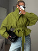 Oversized Tie-Waist Cropped Trench Coat Drop Shoulder Autumn Women Modern Edgy Outerwear Chic Lady Streetwear Coat