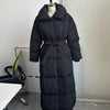 Winter Warm Stand Neck Long Lace Up Down Jackets Women Solid Ruff Soft Waist-cinching Coat Female Winter Chic Jackets