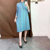 Women Pleated Single Breasted Dress Stand Theree Quarter Sleeve Tide Spring 2F0095