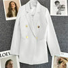 Blazer Coat Metal Buckle Small Suit Jacket Women Clothing Double Breasted Long Sleeve Office Lady Elegant Blazers