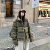 Y2K Street Plaid Print Cotton-Padded Jacket Women Winter Thicken Warm Puffy Bread Coat Korean Retro Student Down Cotton Parkas