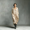 Satin Oversized Shirt Maxi Dress Lapel Collar V Neck Pockets Loose Flowy Minimalist Elegant Daily Casual Dress for Women