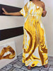 Plus size women's casual milk white printed single sleeved off shoulder dress long skirt
