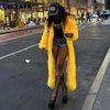 Solid Faux Fur Long Coats Women Full Sleeve Open Stitch Fur Jackets Yellow Winter Warm Streetwear