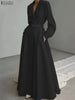 Women Autumn OL Work Dress Elegant Lapel Long Sleeve Office Dresses Solid Belted Robe Stylish A Line Party Vestidos