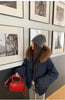 Warm Down jacket Ladies Pai Overcome Winter Cotton Padded Coat Women Parkas Horn Hooded Outcoat Big fur collar Overcoat