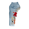 Letter Embroidery Asymmetrical Denim Skirts Women Vintage Button Fly High Waist Stretch Jeans Calf-length Skirt Bottoms
