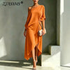 Women One Cold Shoulder Midi Dresses Loose Solid Draped Knot Waist Irregular Hem Dress Elegant Guest Holiday Formal Dress