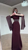 Spring Wine Red Stand Collar Long Sleeve Slim Fit Slit Long Dress Women Elegant Temperament Flowy Gown