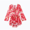 Women Elegant Floral A-line Pleated Dress Sexy Long-sleeved Waist Cinching Ruffle Mini Dresses Lady Vacation Street Gowns