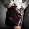 Croc Embossed Cropped Faux Leather Jacket High Stand Collar Long Sleeve Oversized Women Jackets Autumn Chic Coats