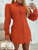 Elegant Flip Collar Button Long Sleeved Dress Women's Button Shirts Style Dress Temperament Spring Autumn Dresses