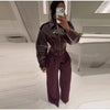 Street Women's Lace Up Leather Jacket Loose Solid Lapel Long Sleeve Belt Jackets Female Spring Lady Vintage Outwears