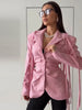 Pinstripe Coat Women's Blazer Turn Down Collar Top Padded Shoulders Fitted Waist Detachable Tassel Straps Spring Woman Clothes