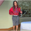 Color Block Cropped Anorak Jacket Women Stand Collar Half Zip Kangaroo Pocket Long Sleeve Jackets Autumn Casual Chic Coat