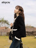 Wool Coat for Women Winter Korean Retro Lace Splicing Lamb Wool Button Pockets Thickened Warm Female Coat MXB43W0720