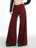 Vintage High Waist Jeans Women Solid Red Wide Leg Flare Full Length Denim Pants Streetwear