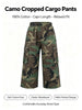 Women's Camouflage Streetwear Cargo Capri Pants High Waist Wide Leg Pockets Baggy Cropped Trousers Bottoms