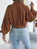 Corduroy Shacket for Women Fall Winter Short Lapel Jacket Long Sleeve with Mock Pockets & Single Button Casual Outerwear