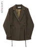 Belt Spliced Design Blazer Women Vintage Notched Collar Single Button Coat Spring Clothing 2AA4613