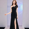 Host evening dress, light, niche one shoulder black long dress, fishtail, one shoulder dress, female