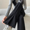 Black Front Split Flares Pants Women High Waist Elastic Slim Fit Wide Leg Pants Woman Y2K Simple Trousers