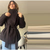 Faux Fur Belt Jackets Women Loose High Neck One Butoon Long Sleeves Coats Female Autumn Winter Thick Warm Outwears