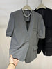 Womens Lightweight Half Sleeve Blazer Collarless One Button Open Front Casual Office Jacket With Pockets