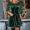 Women's Print Casual Christmas Dress Vintage Chic Pattern Mini Dresses Autumn Winter Sequins Club Party Dress