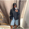 Women's Black PU Leather Jacket Stand Collar Sleeve Sleeve Asymmetric Button Front Elastic Hem Casual Autumn Outerwear