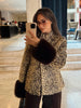 Deer Print Faux Fur Cropped Jackets Women Blue Contrast Lapel Cuff Button Fluffy Warm Short Coat Lady Winter Street Outwear