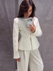 Deep V Stand Collar Peplum Blazer Long Sleeve Tailored Fitted Waist Flared Hem Spring Elegant Office Women Jacket