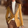 Elegant Leopard Velvet Patchwork Jackets Blazer Single Button Pockets Notched Collar Office Lady Autumn Jackets