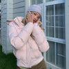 Winter Fur Collar Pink Cotton Women Hooded Jacket Harajuku High Street Cold-Proof Thick Cotton Jacket