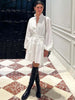 Elegant White Cotton Women's Dress Casual Ruffled Collar Long Sleeve Single Breasted Dresses Lace-Up Mini Dresses