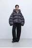 Stylish Silhouette 90% White Goose down Hooded down Jacket for Women, Curved Sleeve Puffer Coat, Thickened Outerwear, Winter Model