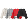 Women's Jackets Cropped Loose Outerwears Red Grey Off White Black Jacket Zip Up Long Sleeve Top Casual Varsity Bomber Coat
