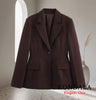 Women Fall Vintage Elegant Blazer Lapel Cinched-Waist Brown Blazer Autumn High Street Commute Lady Suit