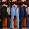 Jeans Women Flare Pants Strecth High Waist Washed Distressed Skinny Vintage Pockets Buttons Trousers Streetwear Denims