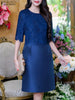 Elegant Women Dresses Lace Patchwork Satin Knee-Length Robes Femme O-Neck Half Sleeve Fitted Waist Vestidos