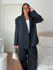 Loose Contrast Stitching Blazer Trousers Set Lapel Blazer Double Breasted Shoulder Pad Wide Leg Pants Casual Women Sets