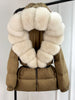 Lagabogy Winter Women Big Real Fox Fur Collar 90%White Duck Down Coat Female Streetwear Loose Hooded Warm Puffer Jacket